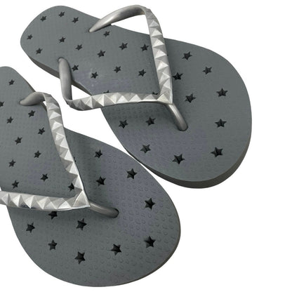Grey & Silver Star Cutout Flip Flop Sandals