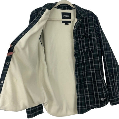 Ezekiel Mens Grey Plaid Flannel Fleece Lined Button Down Jacket