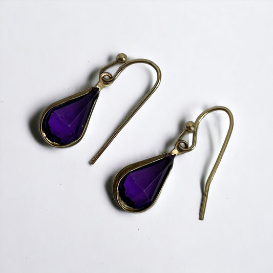 Purple Gemstone Gold Dangling Earrings