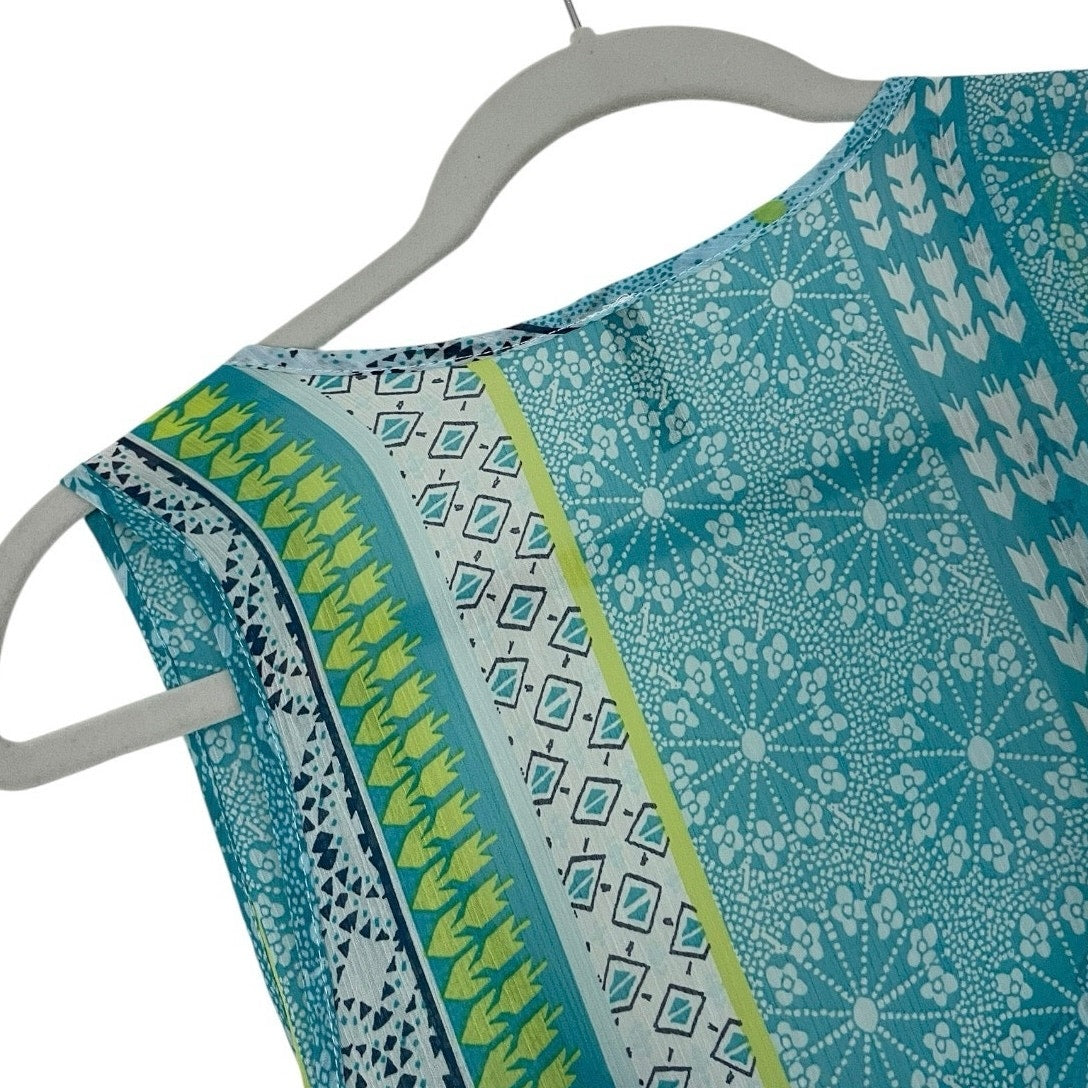 Goo Yoo Sheer Blue Geometric Print Tank Top Blouse