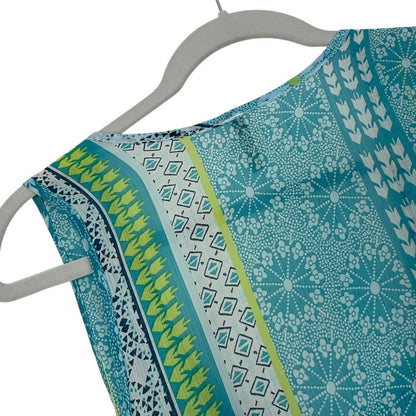 Goo Yoo Sheer Blue Geometric Print Tank Top Blouse