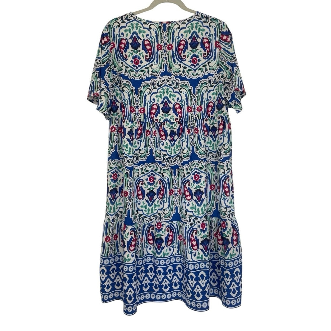 Blue Boho Paisley Floral Tiered Midi Dress