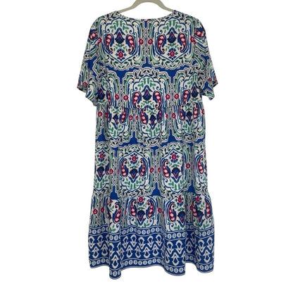 Blue Boho Paisley Floral Tiered Midi Dress