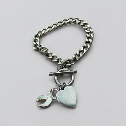 Silver Chain Breast Cancer Charm Bracelet