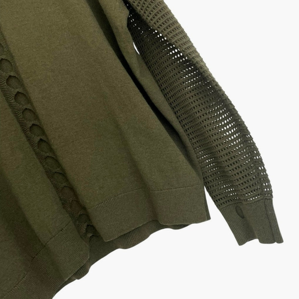 Stitches & Stripes Olive Green Cutout Knit Hooded Sweater