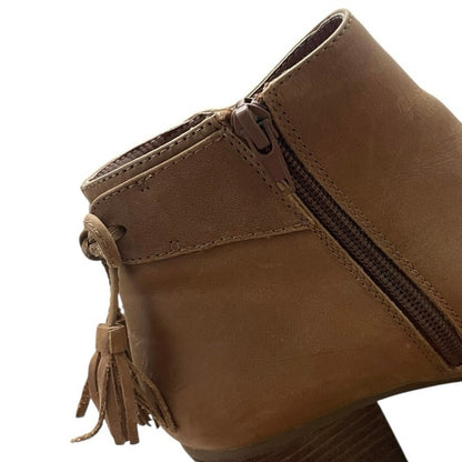 Crown Vintage Tan Genuine Leather Western Bow Heeled Ankle Boots
