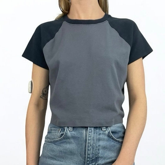 Hollister Blue Grey Short Sleeve Cropped Baby Tee