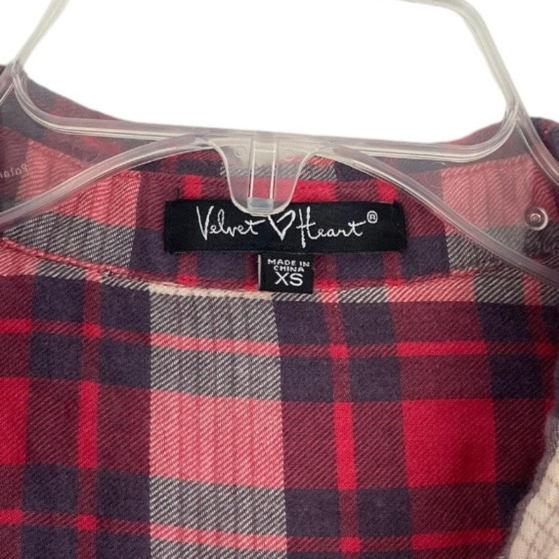 Velvet Heart Soft Red and Navy Blue Plaid Button Down Top