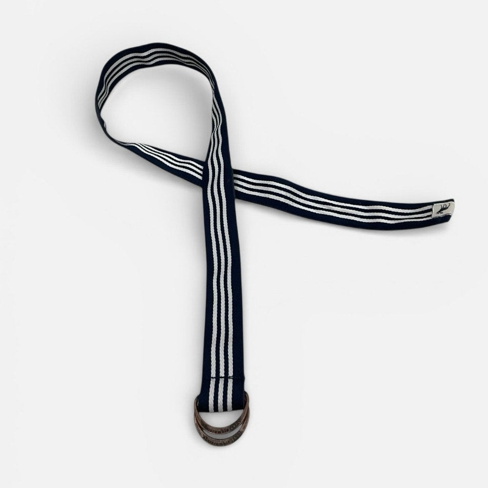 Abercrombie & Fitch Navy Blue + White Striped D-Ring Canvas Belt