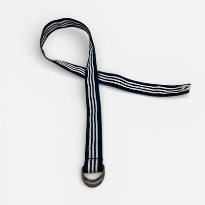 Abercrombie & Fitch Navy Blue + White Striped D-Ring Canvas Belt