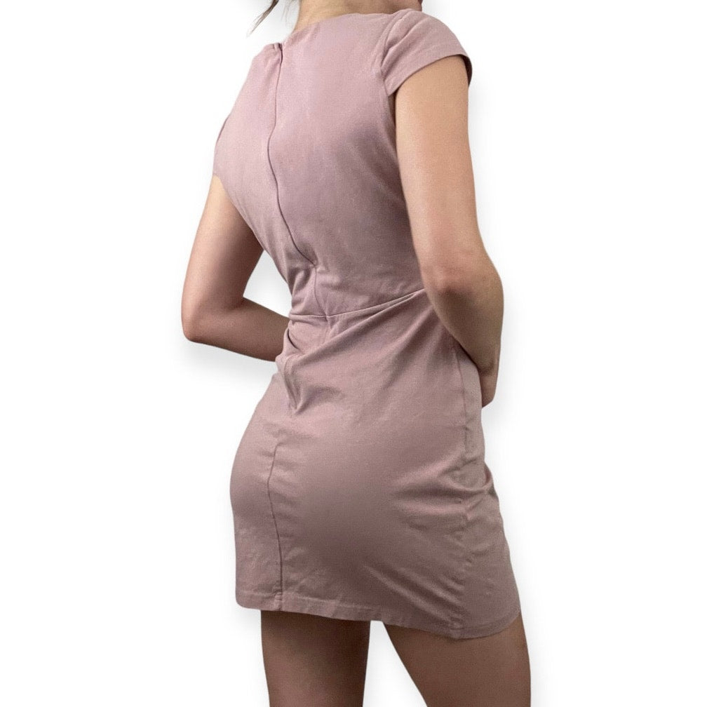 Super Down Pink A-Line V-Neck Cinched Side Mini Dress