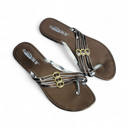 Long Tian Nu Bronze Gold & Silver Strappy Flip Flop Sandals