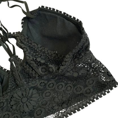 Aerie Dark Green Lace Strappy Back Triangle Padded Bralette