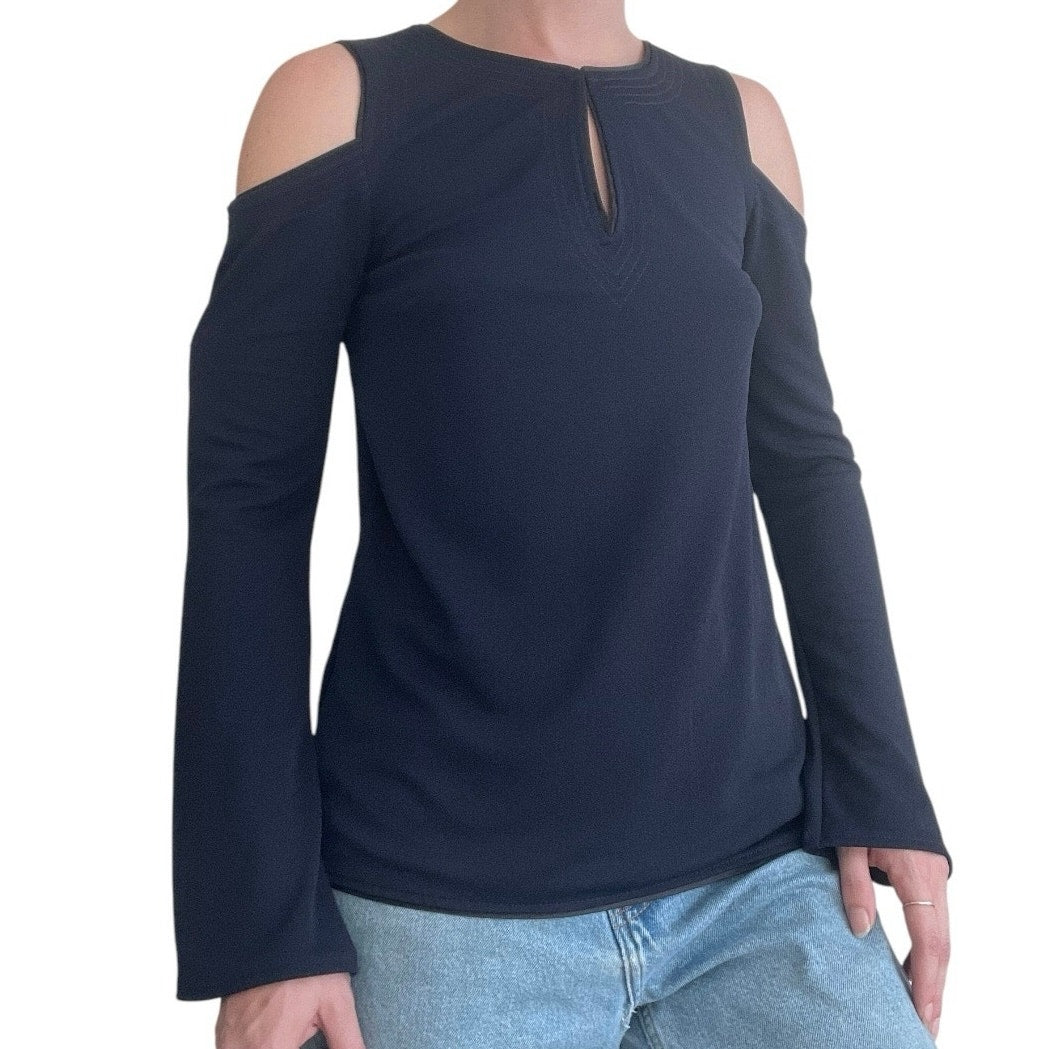 Banana Republic Navy Blue Cold Shoulder Long Sleeve Blouse