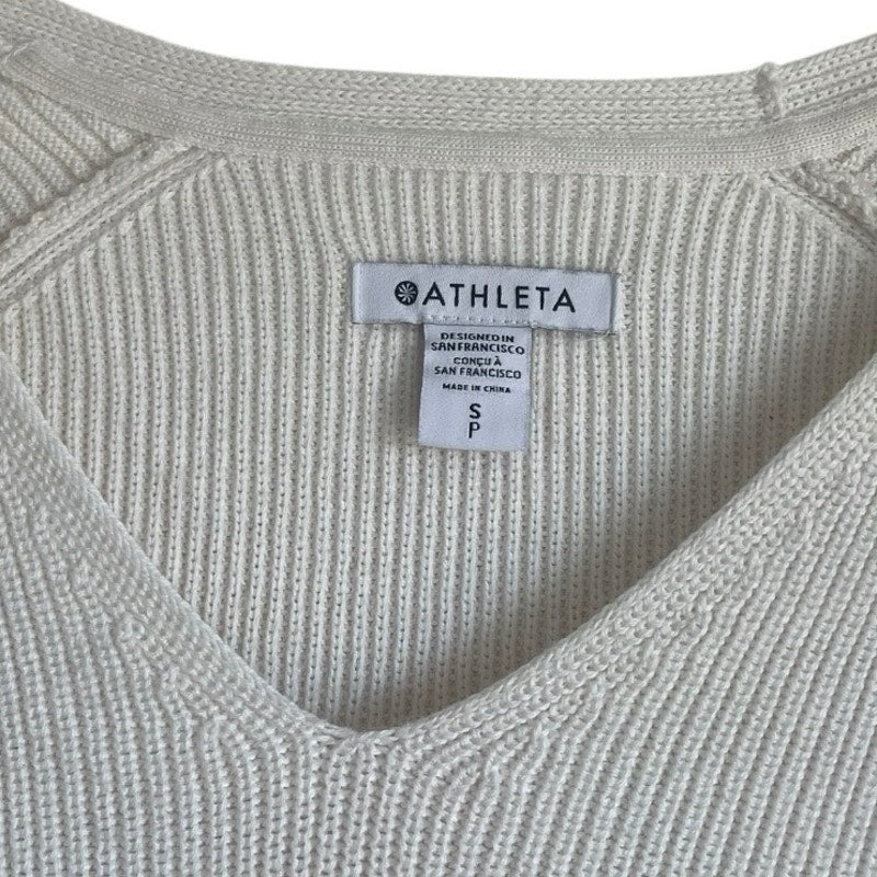 Athleta White Knit V-Neck Sweater