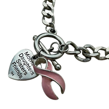 Silver Chain Breast Cancer Charm Bracelet