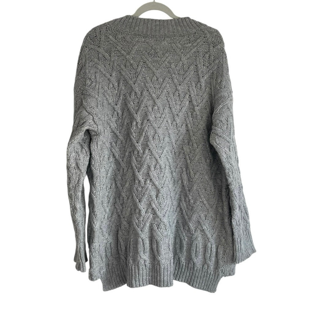 Pink Lily Grey Button Down Metallic Cable Knit Cardigan Sweater