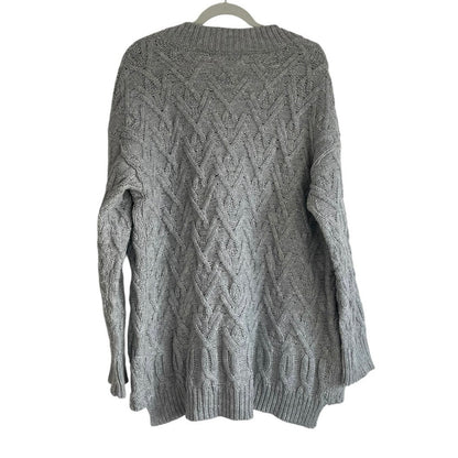 Pink Lily Grey Button Down Metallic Cable Knit Cardigan Sweater