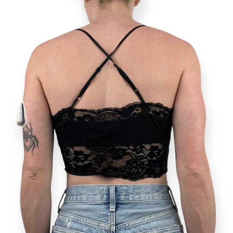 Black Lace Trim Cropped Cross Back Bralette Top