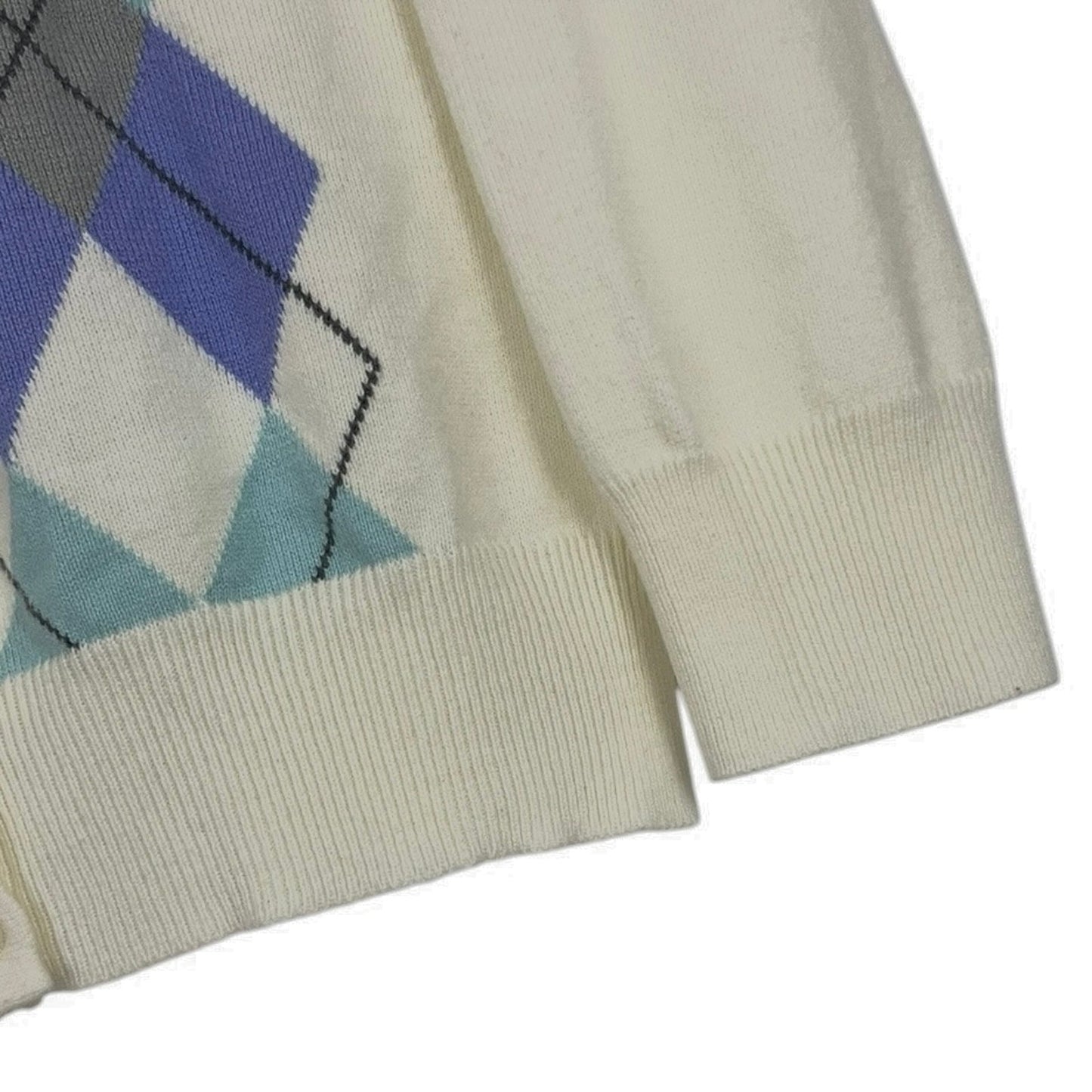 Croft & Barrow Cream and Blue Argyle Button Down Sweater