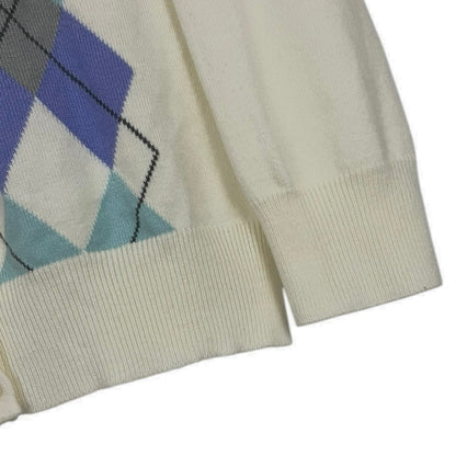 Croft & Barrow Cream and Blue Argyle Button Down Sweater