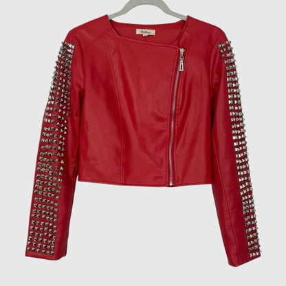 My Boo Red Faux Leather Studded Moto Jacket