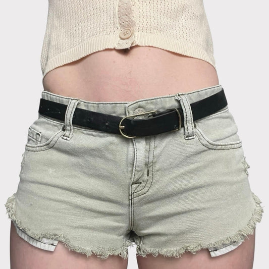 Black Genuine Leather Gold Buckle Belt