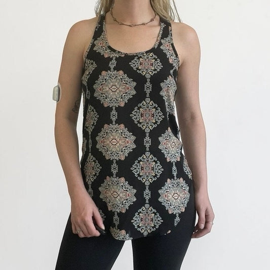 Mossimo Sheer Black Medallion Print Boho Tank Top