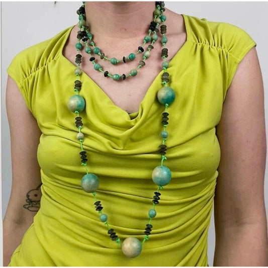 Green & Brown Wooden Beaded Layering Necklace