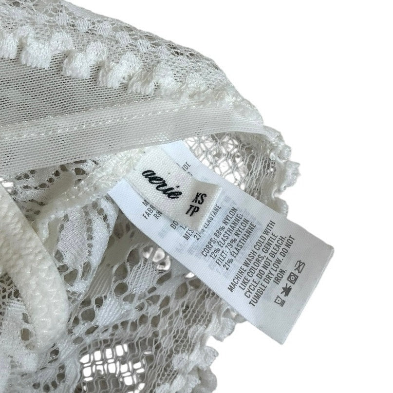 Aerie Cream Lace Strappy Back Padded Triangle Bralette