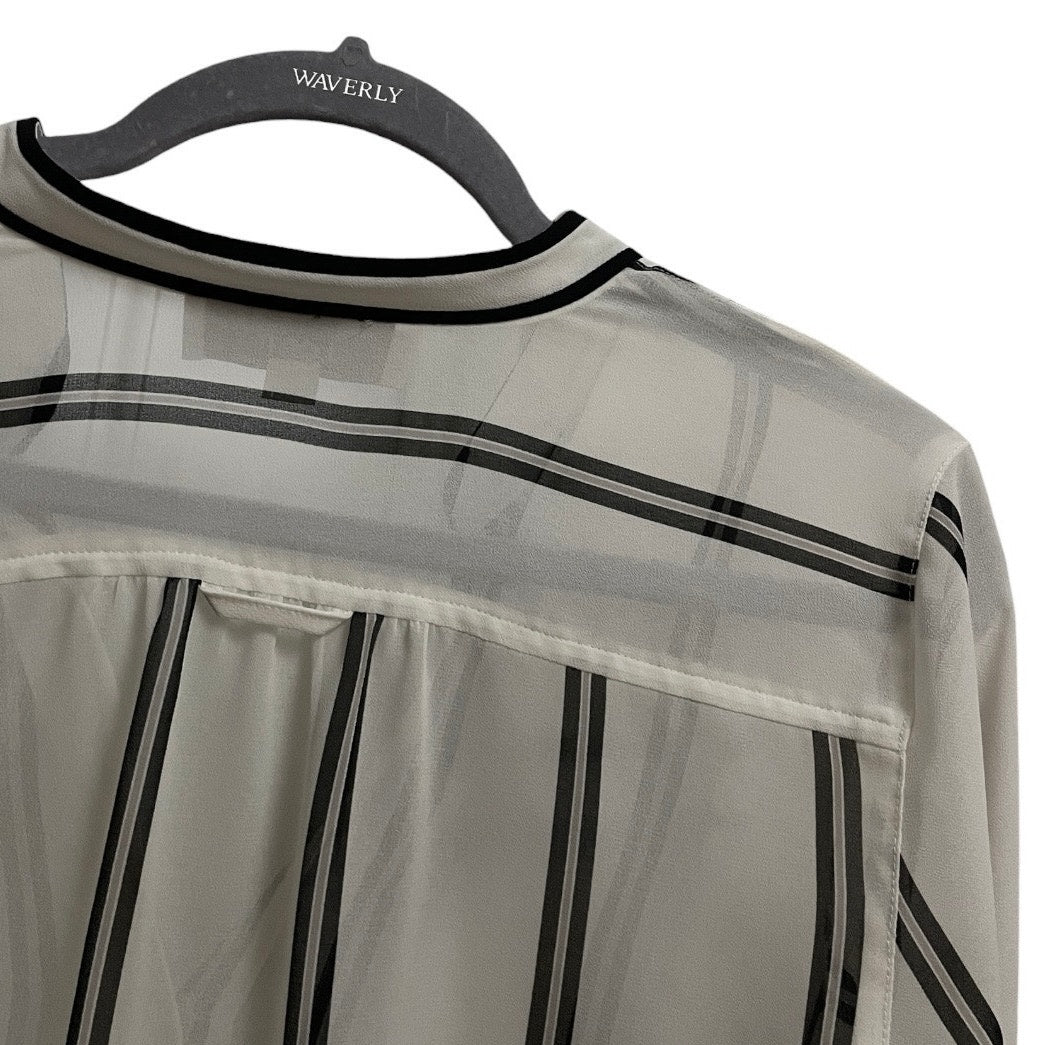 LOFT Sheer Black & White Striped Long Sleeve V-Neck Blouse