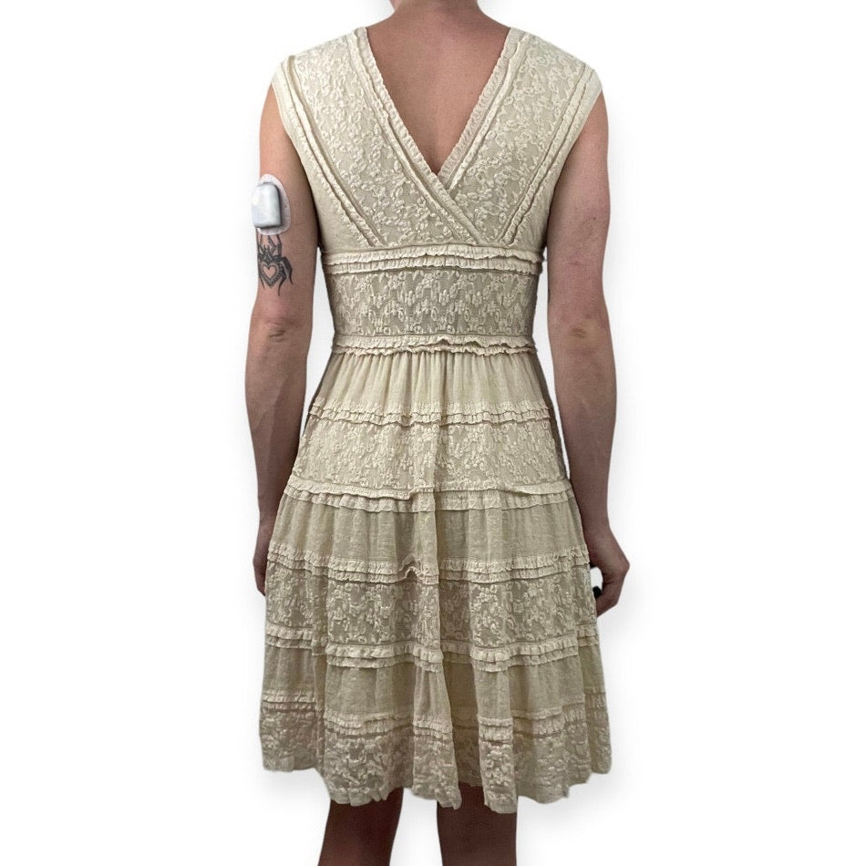 Studio M Vintage Cream Lace Ruffled Mini Dress