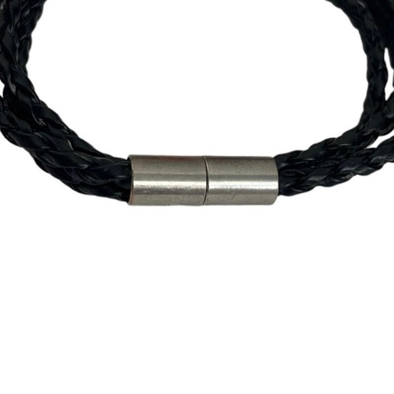 Black Leather Braided Layered Bracelet