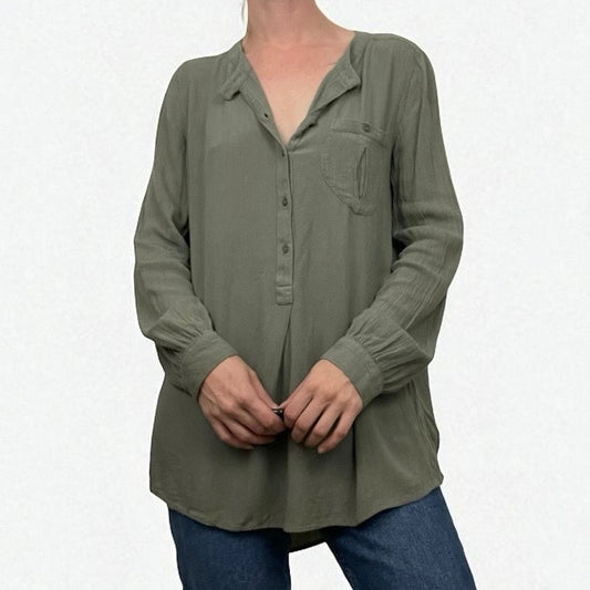 Free People Green Long Sleeve Billowy Blouse