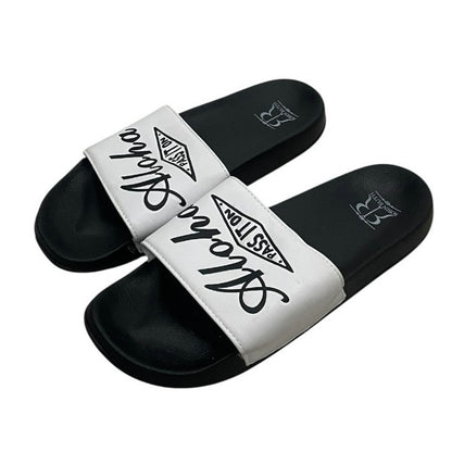 Robin Ruth Aloha Pass It On Black & White Slip-On Slides Sandals