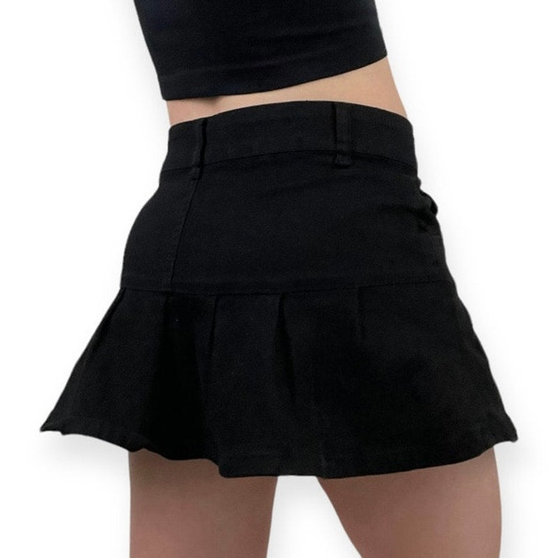 Jeans Black Denim Flare Mini Skirt