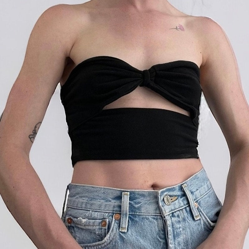 SHEIN Soft Black Strapless Cropped Cutout Top