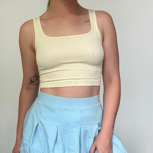 OQQ Cream Ribbed Cropped Tank Top