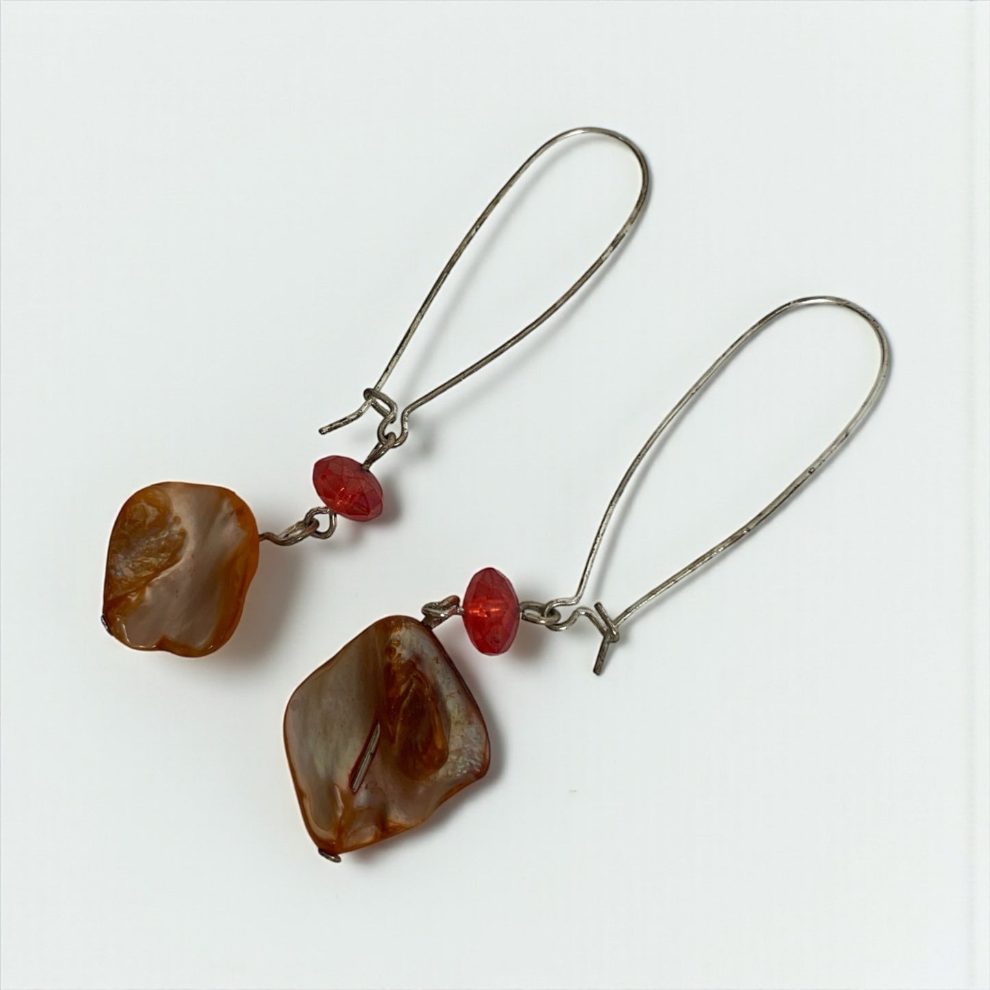 Vintage Orange Stone Pendant Red Beaded Earrings