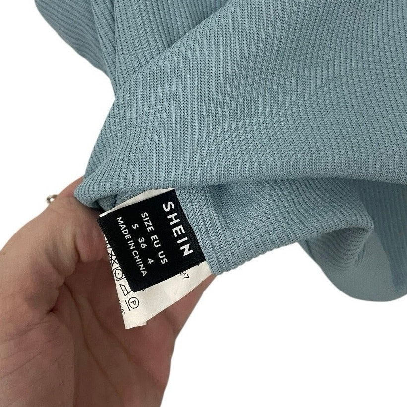 SHEIN Light Blue Ribbed Cropped Tank Top