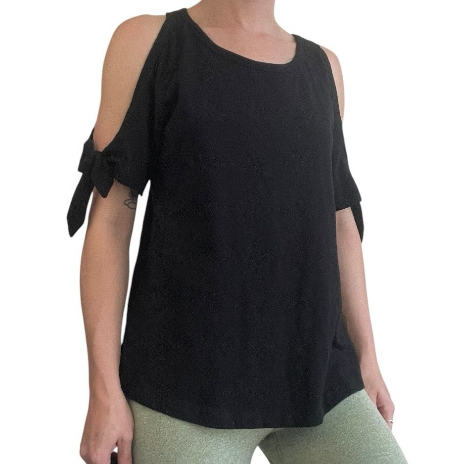 Sanctuary Black Soft Cold Shoulder Knot Sleeve Blouse