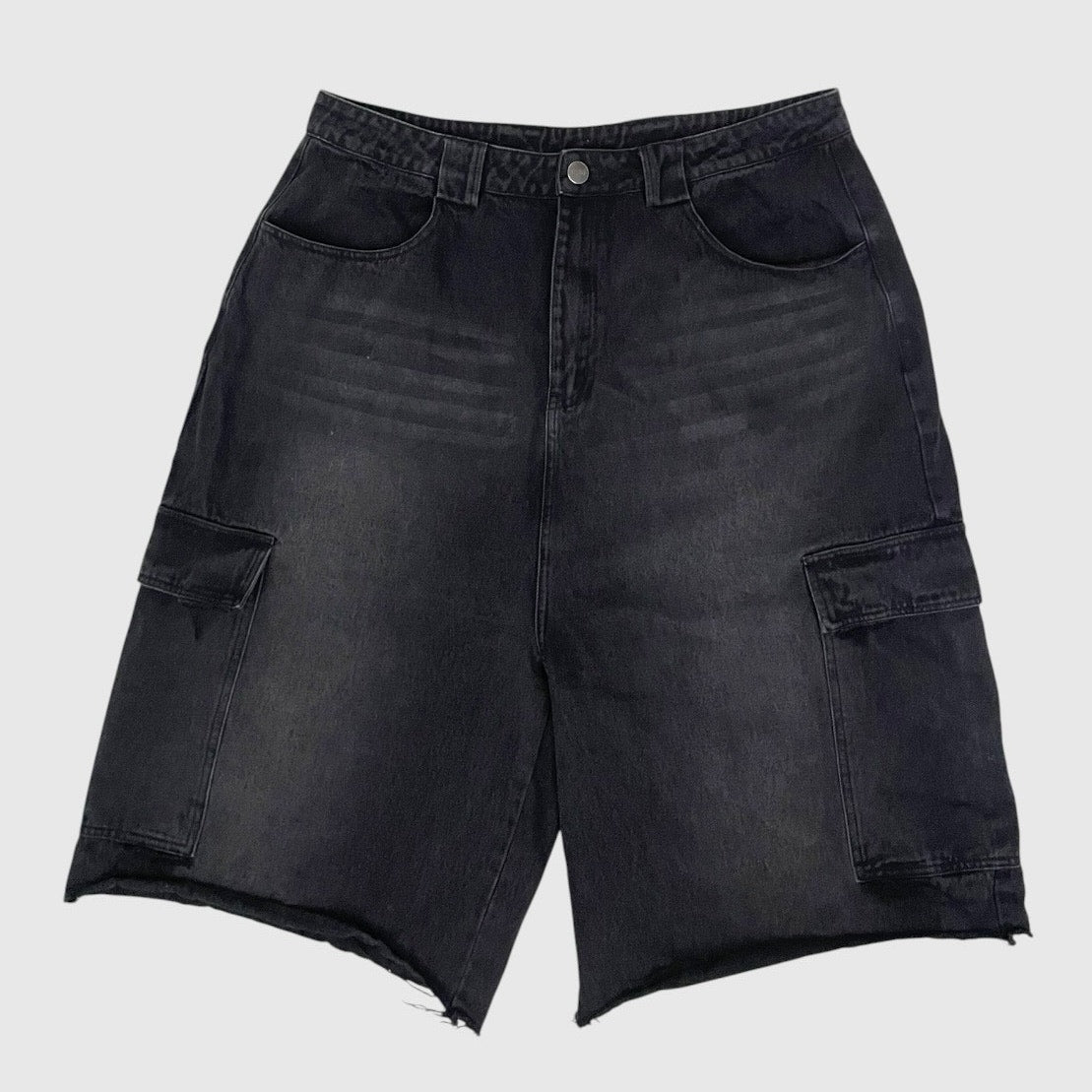 BELACARTES Mens Black Denim Cargo Shorts