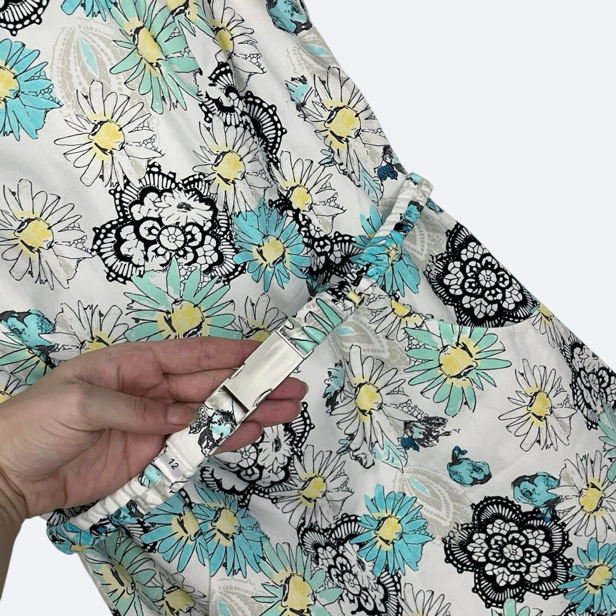 Doncaster Blue & Yellow Floral Print Dress with Matching Belt