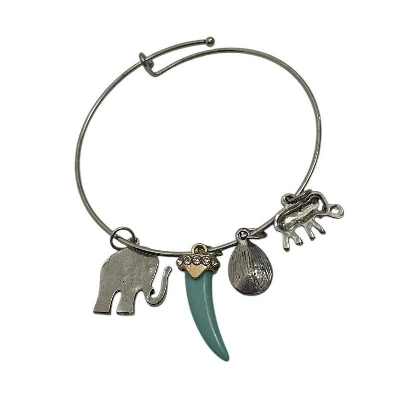 Vintage Boho Elephant Pendant Silver Charm Bracelet