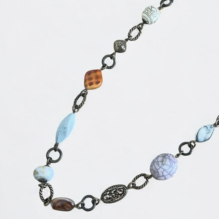 Vintage Colorful Stone & Ornament Pendant Necklace