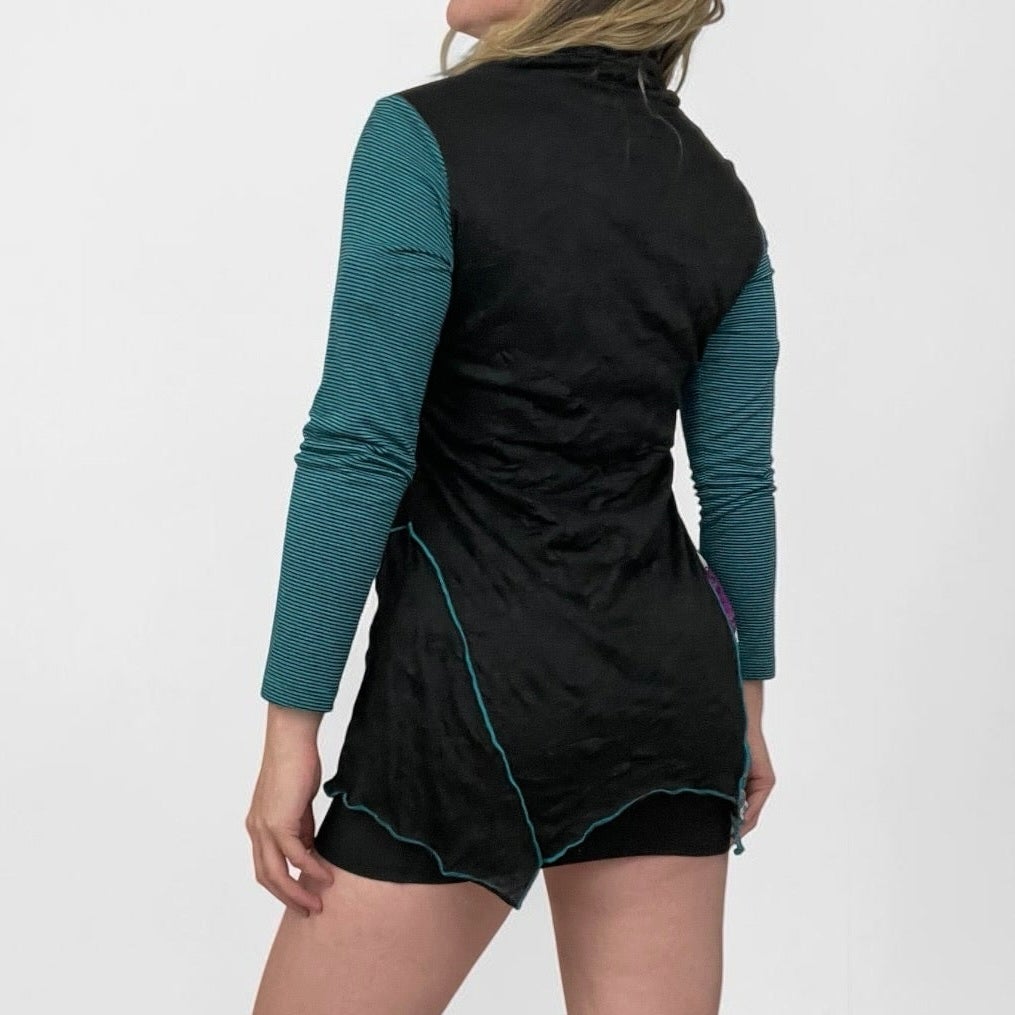 Bali Black & Turquoise Patchwork Layered Tunic Top | Small