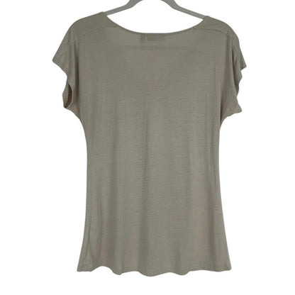 Apt. 9 Tan Sequin Beaded Embroidered V-Neck Short Sleeve Blouse