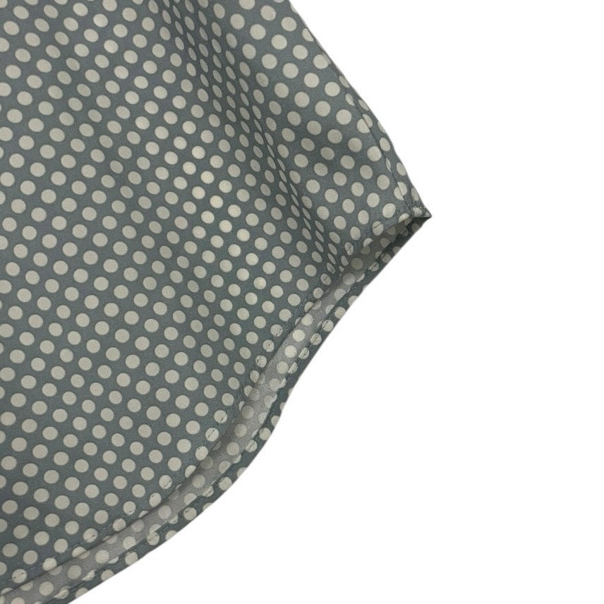 Express Grey & White Polka Dot Quarter Zip V-Neck Cuffed Sleeve Blouse