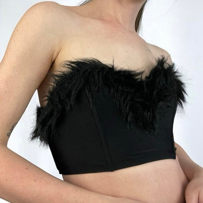 NWT Out From Under Black Faux Fur Strapless Corset Top
