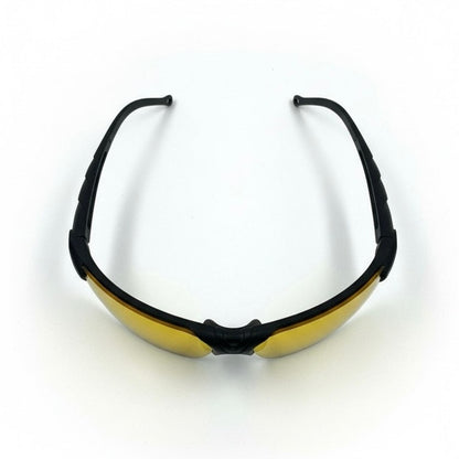 Sporty Shield Wraparound Black Frame Yellow Tinted Sunglasses